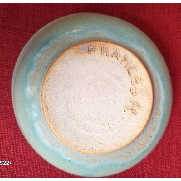Handmade Ceramic Glazed Bowl By Frances H With Blue Swirl Design 6" - Picture 3 of 5